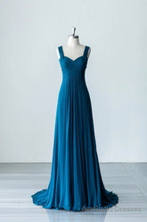 Blue Chiffon Long A-Line Prom Dress, A-Line Evening Dress Party Dress