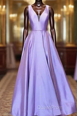 Simple Purple Satin Long Evening Prom Dresses Purple Formal Dresses, Graduation School Party Gown