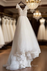 Cap Sleeve Appliques Lace Tulle Wedding Dresses, Formal Bridal Gowns Evening Prom Dresses