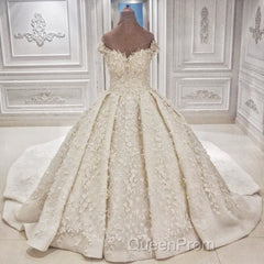 Cap sleeves Off the shoulder Lace Appliques Ball Gown Wedding Dresses