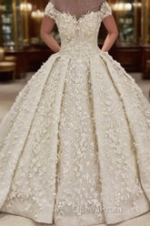 Cap sleeves Off the shoulder Lace Appliques Ball Gown Wedding Dresses