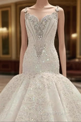 Cap Sleeves Sparkle Diamond Fit and Flare Wedding Dresses Online