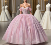 Carine | Glitter Off The Shoulder Pink Ball Gown Quinceanera Dresses