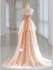 A-Line Evening Prom Dresses Sparkle & Shine Dresses Wedding Guest Sweet 16 Floor Length Sleeveless Sweetheart Tulle with Sequin Masquerade Dresses