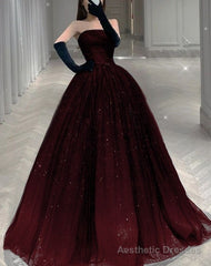 Gorgeous Black and Red Tulle Shiny Tulle Long Evening Dress, Black and Red Formal Gown