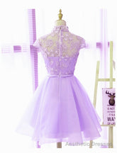 Cute High Neckline Lavender Short Graduation Dress, Homecoming Dress