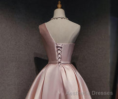 Pink Satin One Shoulder Homecoming Dress