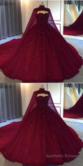 Burgundy Ball Gown Wedding Dresstulle Prom Dresses