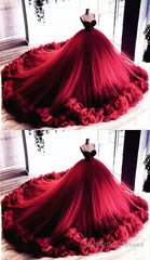 Ball Gown Ruffles Wedding Prom Dresses, Sweetheart Straps