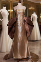 Champag Gold Strapless Evening Prom Dresses