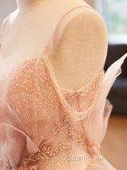 Champagne A-Line Beading Sequin Long Evening Prom Dresses, Champagne Formal Dresses