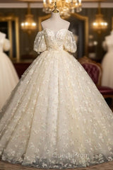 Champagne Flower Short Sleeve Quinceanera Dresses