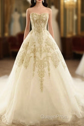 Champagne Lace Long Wedding Dresses, Champagne Bridal Dresses, Champagne Lace Wedding Evening Prom Gown