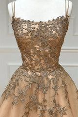 Champagne Lace Tulle Long Evening Prom Dresses Formal Evening Dresses Ball Gown