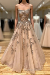 Champagne Lace Tulle Long Evening Prom Dresses Formal Evening Dresses Ball Gown