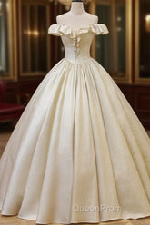 Champagne Off The Shoulder Floor Length Evening Prom Dresses, Elegant A-Line Evening Party Dresses