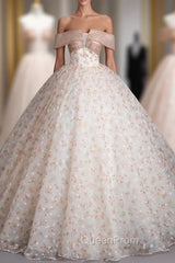 Champagne Print Off the Shoulder Beading Quinceanera Dresses