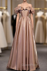 Champagne Satin Off the Shoulder Long Evening Prom Dresses