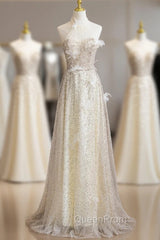 Champagne Sequins Halter 3D Flower Evening Prom Dresses