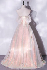 Champagne Sequins Long A-Line Evening Prom Dresses, Off the Shoulder Evening Party Dresses