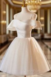 Champagne Spaghetti Straps Knee Length Evening Prom Dresses, A-Line Sleeveless Backless Party Dresses