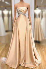 Champagne Strapless Overskirt Evening Prom Dresses Long With Crystals