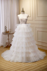Champagne Sweetheart Layers Princess Dresses, Spaghetti Straps Tulle Evening Gown