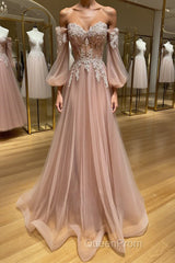 Champagne sweetheart neck tulle lace long Evening Prom Dresses, lace evening Dresses