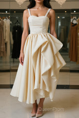 Champagne Tea Length Evening Prom Dresses, Champagne Tea Length Formal Homecoming Dresses