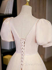 Champagne Tulle A Line Long Evening Prom Dresses, Champagne Evening Graduation Dresses