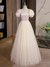 Champagne Tulle A Line Long Evening Prom Dresses, Champagne Evening Graduation Dresses