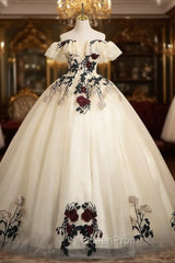 Champagne Tulle Embroidery Appliques Quinceanera Dresses