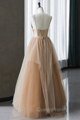 Champagne Tulle Gradient Tulle Straps Long Evening Dresses, Charming Evening Gown