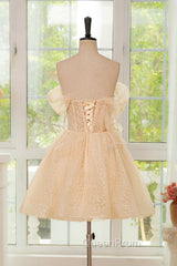 Champagne Tulle Knee Length Evening Prom Dresses, Lovely A-Line Party Homecoming Dresses