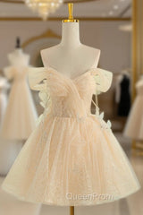 Champagne Tulle Knee Length Evening Prom Dresses, Lovely A-Line Party Homecoming Dresses