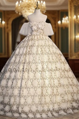 Champagne Tulle Lace Ball Gown Quinceanera Dresses