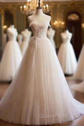 Champagne Tulle Lace Long Evening Prom Dresses, A-Line Spaghetti Straps Backless Evening Dresses