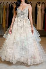 Champagne tulle lace long Evening Prom Dresses champagne lace evening Dresses