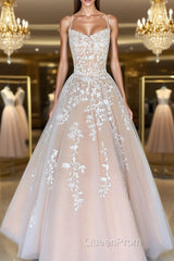 Champagne tulle lace long Evening Prom Dresses, champagne tulle formal Dresses