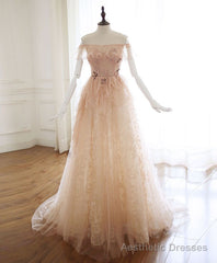 Champagne Tulle Lace Long Prom Dress Champagne Tulle Lace Evening Dress