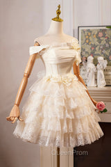 Champagne Tulle Lace Short Evening Prom Dresses Homecoming Dresses, Lovely A-Line Party Dresses