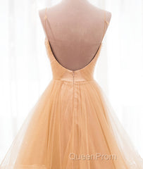 Champagne tulle long Evening Prom Dresses, champagne evening Dresses