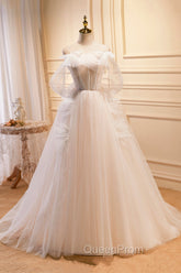 Champagne Tulle Long Evening Prom Dresses, Spaghetti Strap Evening Dresses with Bow