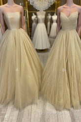 Champagne tulle long Evening Prom Dresses tulle long formal Dresses