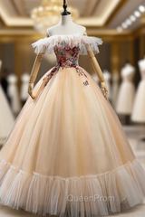 Champagne Tulle Sequins Appliques Quinceanera Dresses