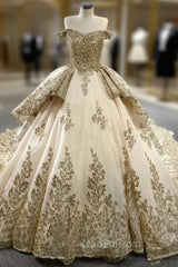 Champagne Tulle Sequins Pearls Off the Shoulder Evening Prom Dresses