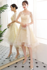 Champagne Tulle Short Evening Prom Dresses, Champagne Homecoming Dresses