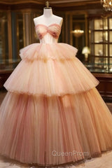 Champagne Tulle Sweetheart Pleats Evening Prom Dresses