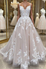 Champagne v neck tulle lace long Evening Prom Dresses lace tulle formal Dresses