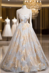 Champagne White Spaghetti Straps Beading Evening Prom Dresses